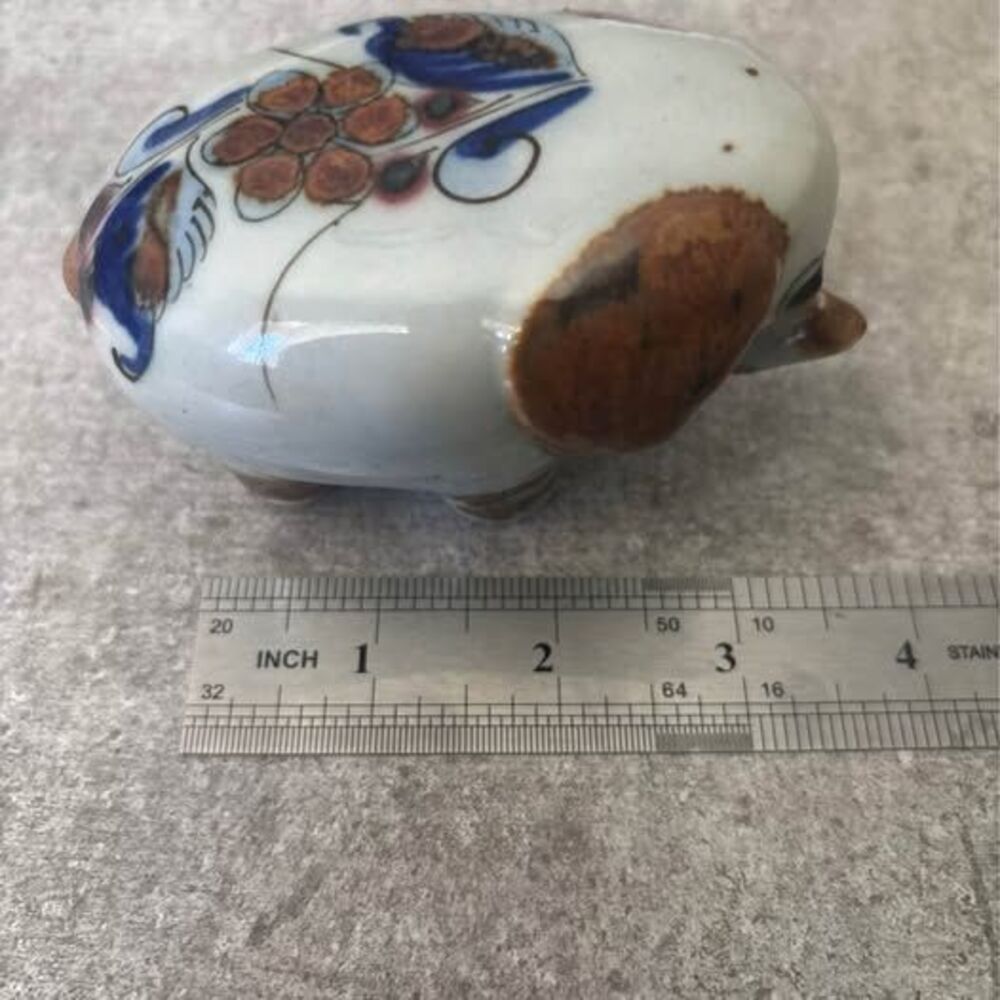 Vintage Mexican Pottery Pig Figurine Hand Painted Folk Art Ceramic